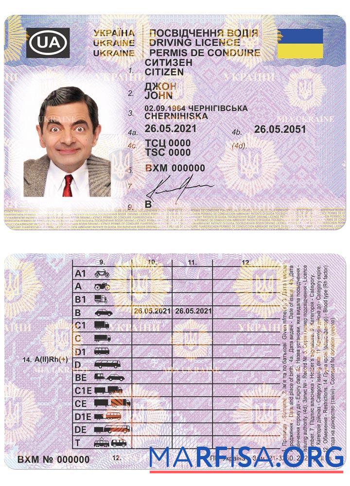 Blank Ukraine driving license 2021 present template